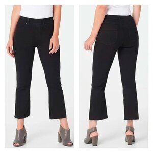 Spanx Black High Rise Flare Cropped Jeans Womens sz S Tummy Control Raw Hem